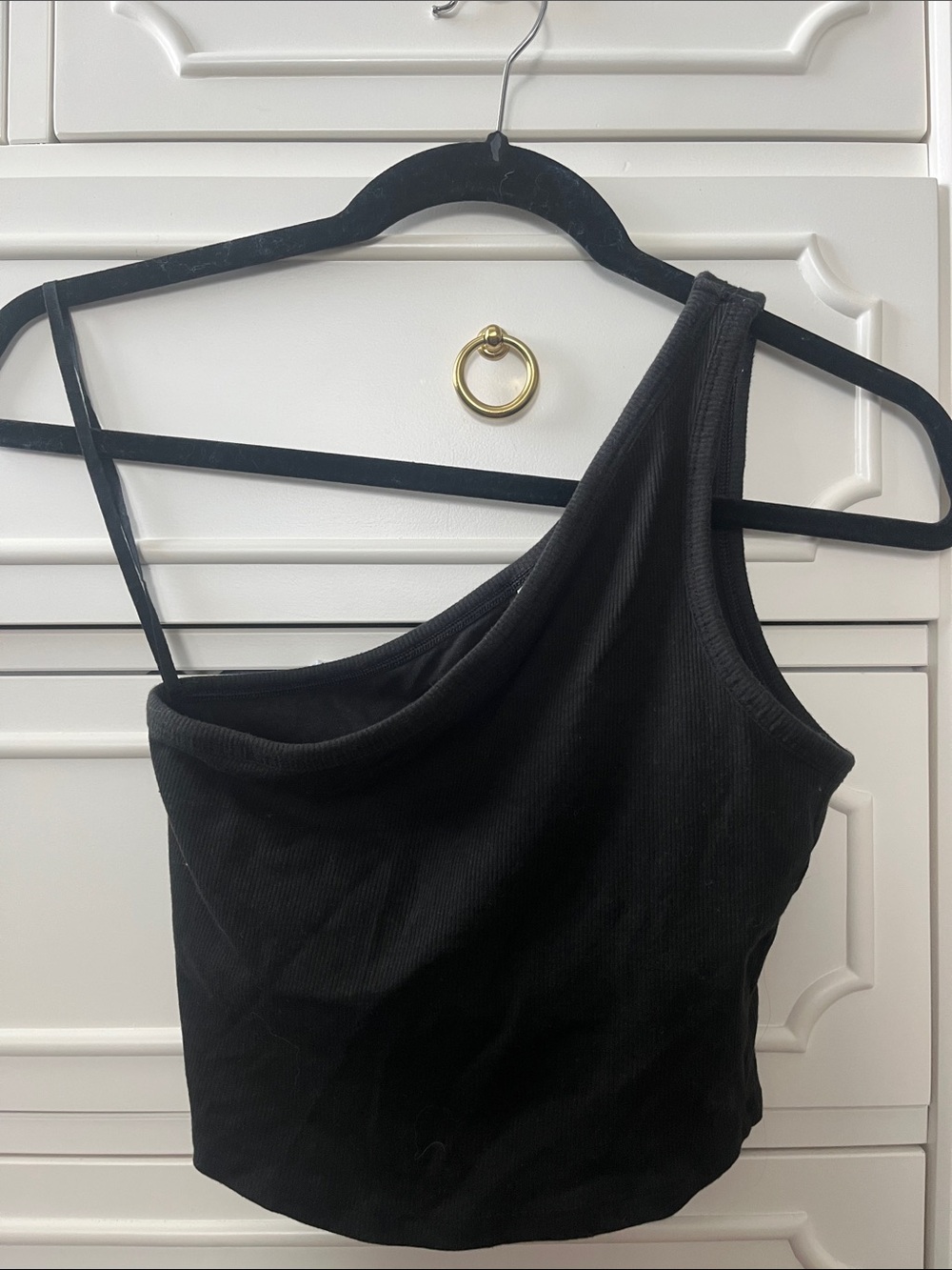 PINK Victoria's Secret Black One-Shoulder Crop Top
